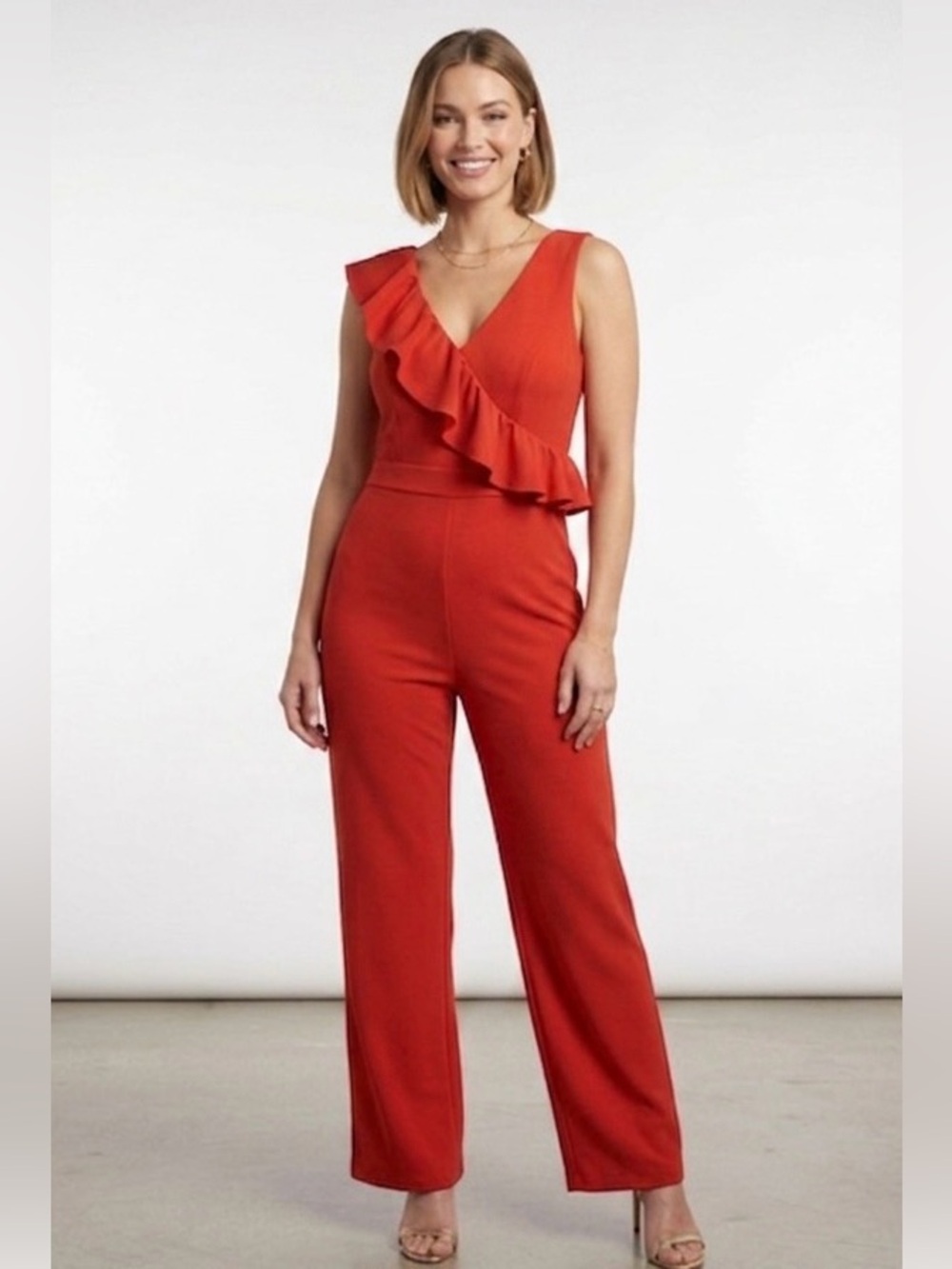 Chic Red Ruffled Women's Jumpsuit Large